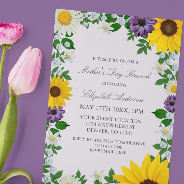 Rustic Sunflower Daisy Floral Mother's Day Invitation (Creator Uploaded)