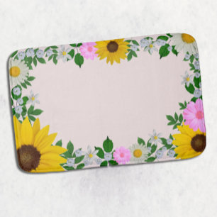Rustic Sunflower Daisy Floral Pink Bath Mat