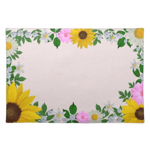 Rustic Sunflower Daisy Floral Pink Cloth Placemat