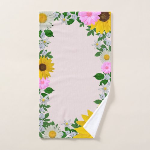 Rustic Sunflower Daisy Floral Pink Hand Towel