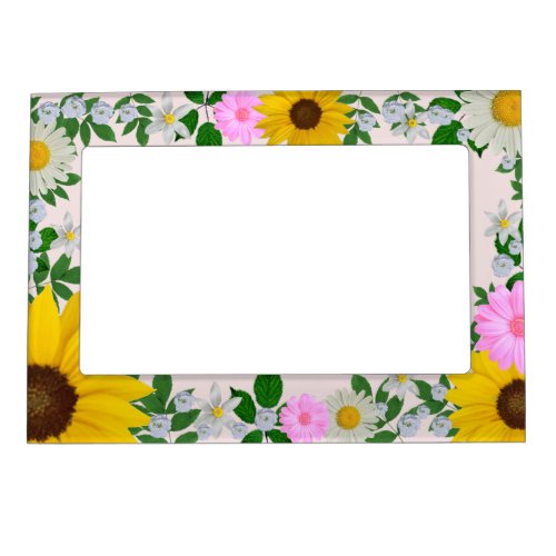 Rustic Sunflower Daisy Floral Pink Magnetic Frame