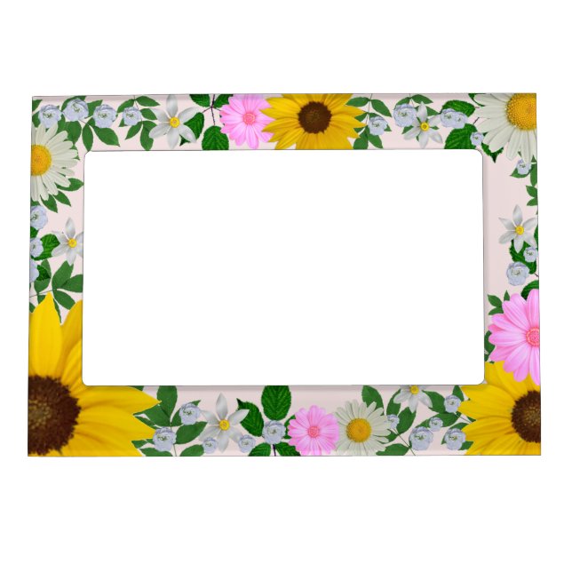 Rustic Sunflower Daisy Floral Pink Magnetic Frame (Front)