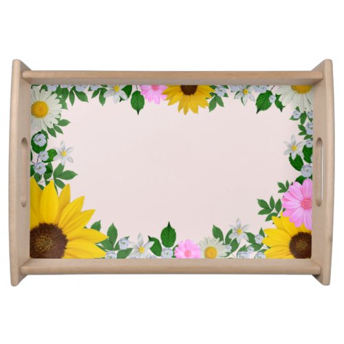 Rustic Sunflower Daisy Floral Pink Serving Tray