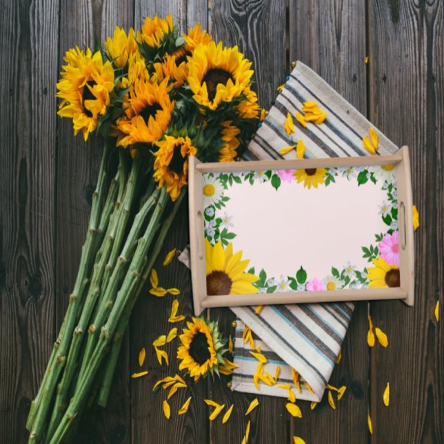 Rustic Sunflower Daisy Floral Pink Serving Tray (Creator Uploaded)