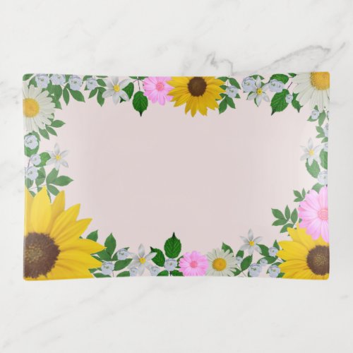 Rustic Sunflower Daisy Floral Pink Trinket Tray