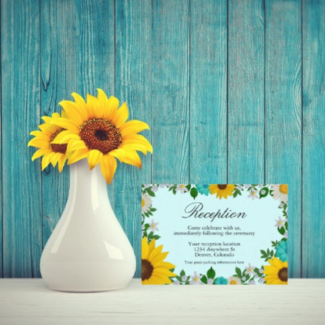 Rustic Sunflower Daisy Floral Reception Enclosure Card (Creator Uploaded)