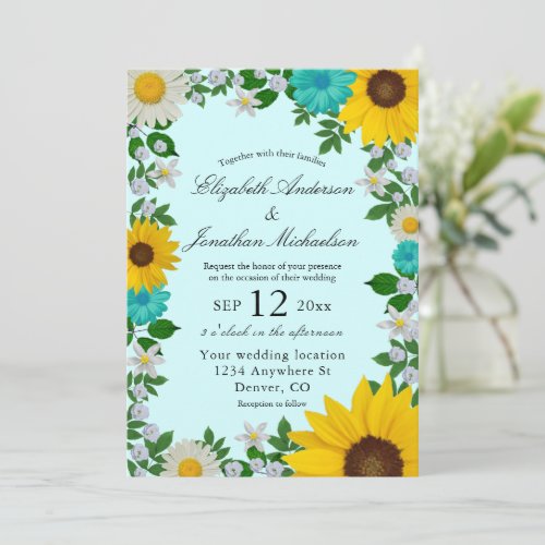 Rustic Sunflower Daisy Floral Wedding Invitation