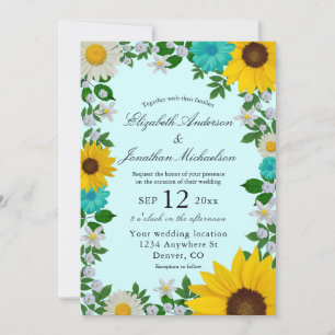Rustic Sunflower Daisy Floral Wedding Invitation
