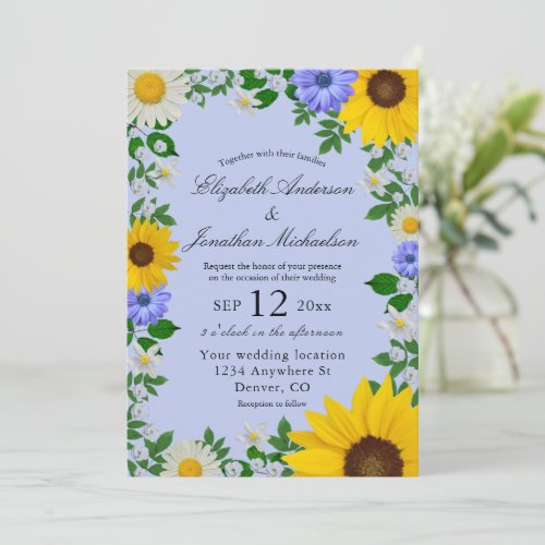 Rustic Sunflower Daisy Floral Wedding Invitation