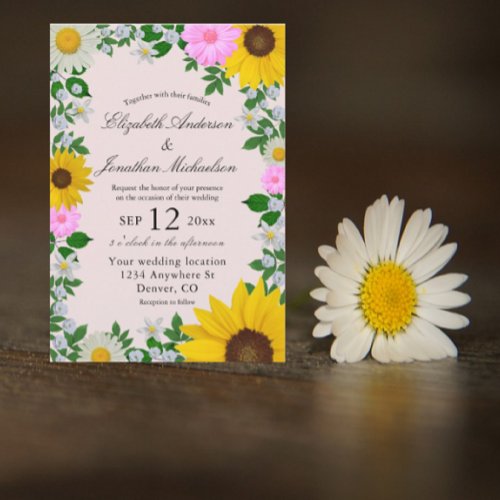 Rustic Sunflower Daisy Floral Wedding Invitation