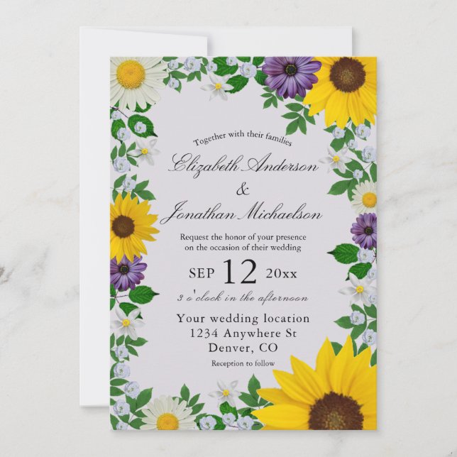 Rustic Sunflower Daisy Floral Wedding Invitation (Front)