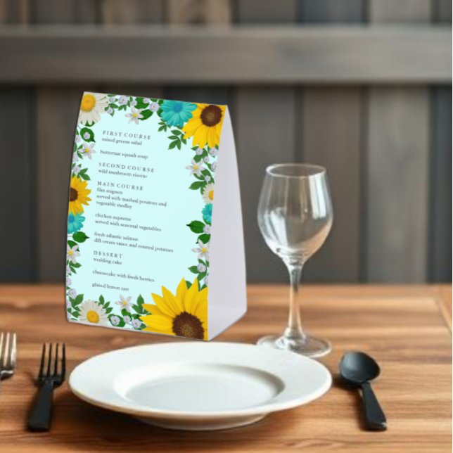 Rustic Sunflower Daisy Floral Wedding Menu Paper Table Tent (Creator Uploaded)