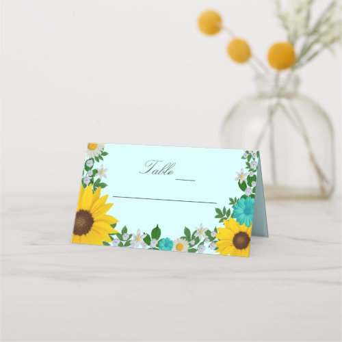 Rustic Sunflower Daisy Floral Wedding Place Card