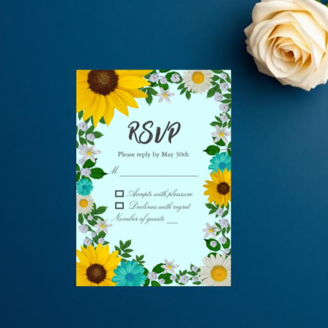 Rustic Sunflower Daisy Floral Wedding RSVP Card (Creator Uploaded)