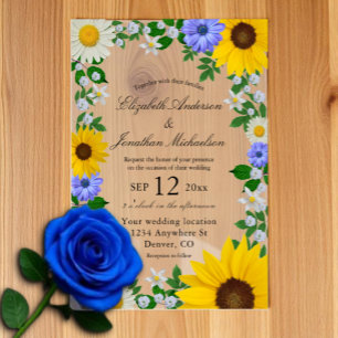 Rustic Sunflower Daisy Floral Wedding Vellum Invitations