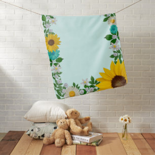 Rustic Sunflower Daisy Teal Floral Baby Blanket