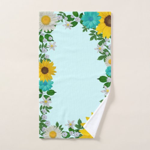Rustic Sunflower Daisy Teal Floral Hand Towel