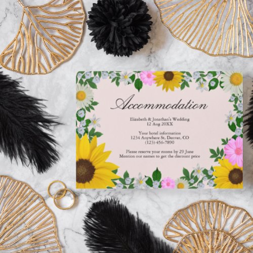 Rustic Sunflower Daisy Wedding Accommodation Enclosure Card