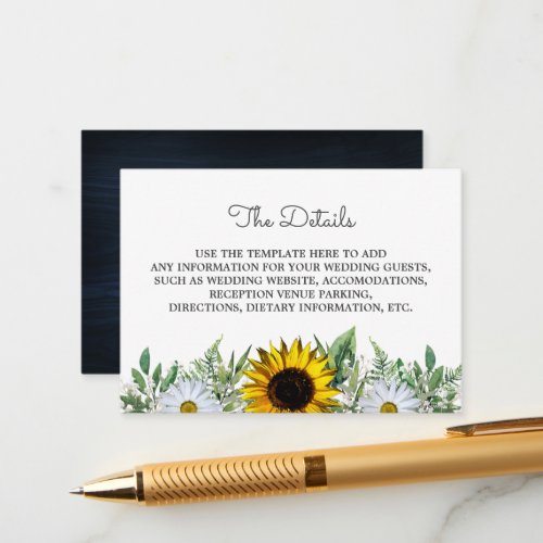 Rustic SunflowerDaisy Wedding Enclosure Card