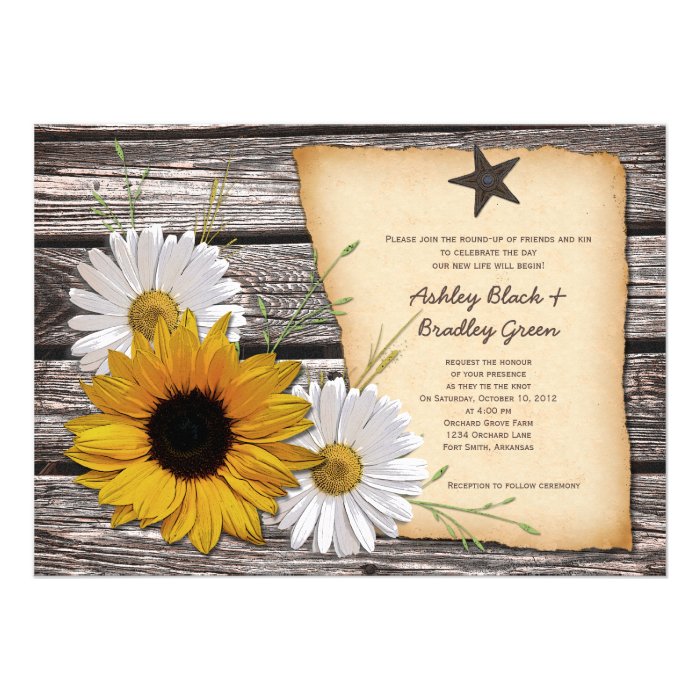 Rustic Sunflower Daisy Wedding Invitation