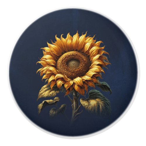 Rustic Sunflower Dark Blue Country Garden Home  Ceramic Knob