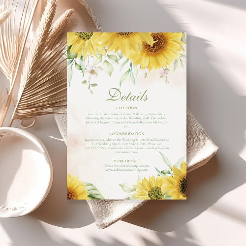 Rustic Sunflower Delight Details Enclorsure Card