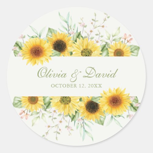 Rustic Sunflower Delight Wedding Classic Round Sticker