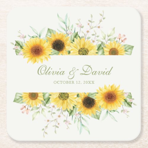 Rustic Sunflower Delight Wedding Square Paper Coaster