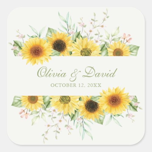 Rustic Sunflower Delight Wedding Square Sticker