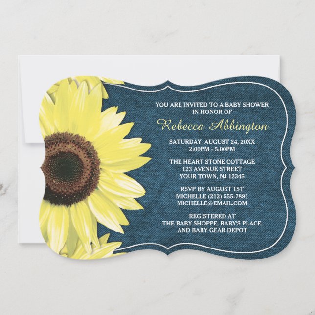 Rustic Sunflower Denim Baby Shower Invitations (Front)