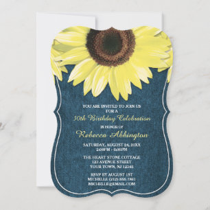 Rustic Sunflower Denim Country Birthday Invitation