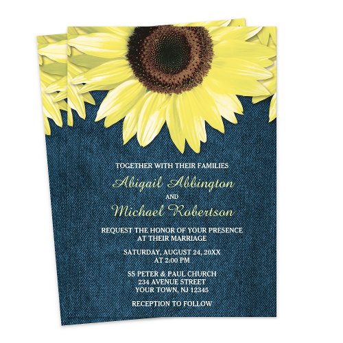 Rustic Sunflower Denim Country Wedding Invitations