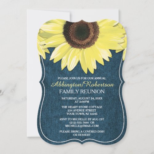 Rustic Sunflower Denim Family Reunion Invitations