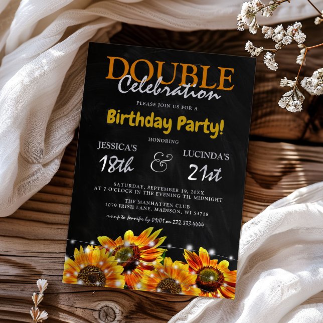 Rustic Sunflower Double Celebration Birthday Invitation (Creator Uploaded)