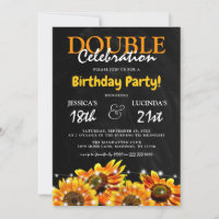 Rustic Sunflower Double Celebration Birthday Invitation