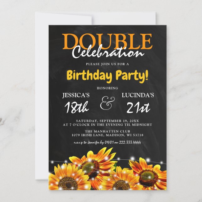 Rustic Sunflower Double Celebration Birthday Invitation (Front)