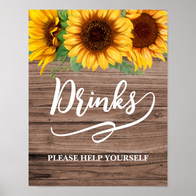 Rustic Sunflower Drinks Bridal Shower Sign (Front)