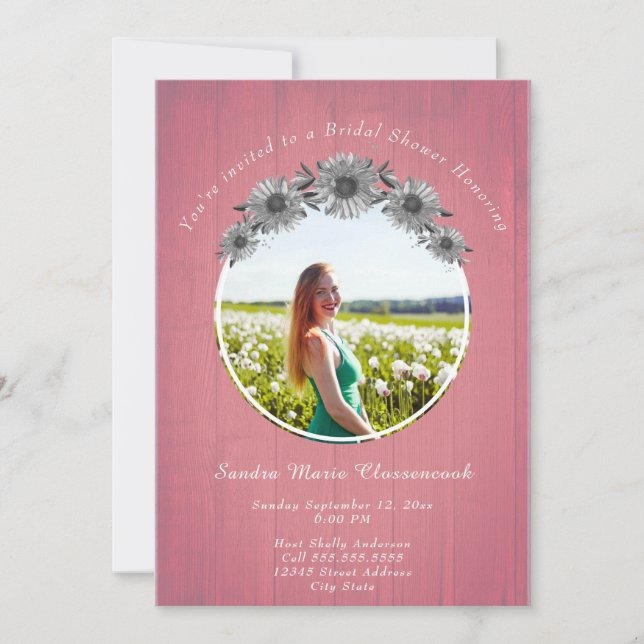 Rustic Sunflower Dusty rose Wedding Bridal Shower Invitation (Front)