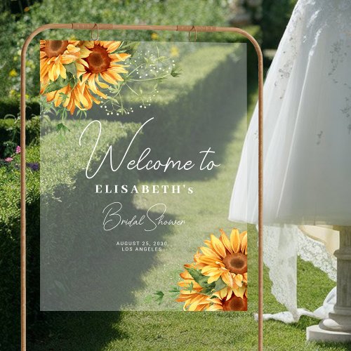 Rustic sunflower elegant bridal shower welcome acrylic sign