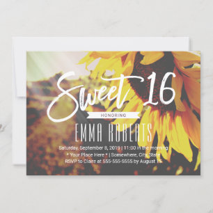 Rustic Sunflower Elegant Floral Sweet 16 Birthday Invitation