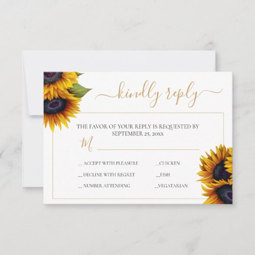 Rustic sunflower elegant modern chic wedding RSVP card