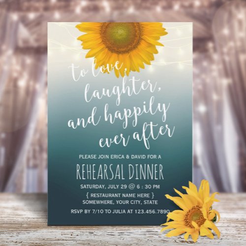 Rustic Sunflower Elegant Teal Rehearsal Dinner Invitation