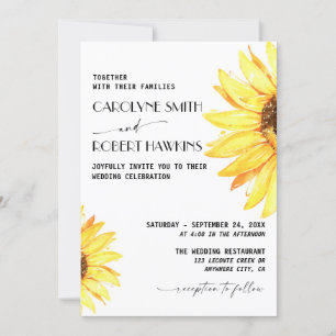 Rustic Sunflower Elegant Watercolor Wedding Invitation