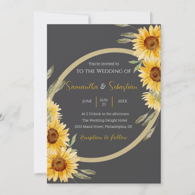Rustic Sunflower Elegant Wedding Invitation (Front)