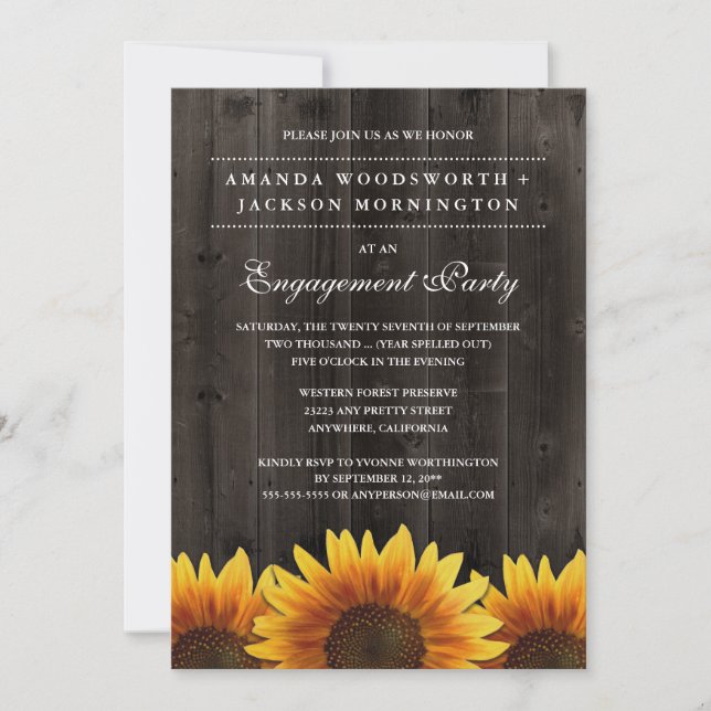 Rustic Sunflower Engagement Party Invitations (Front)