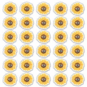 Rustic Sunflower Envelope Seals Monogram Initials Sticker