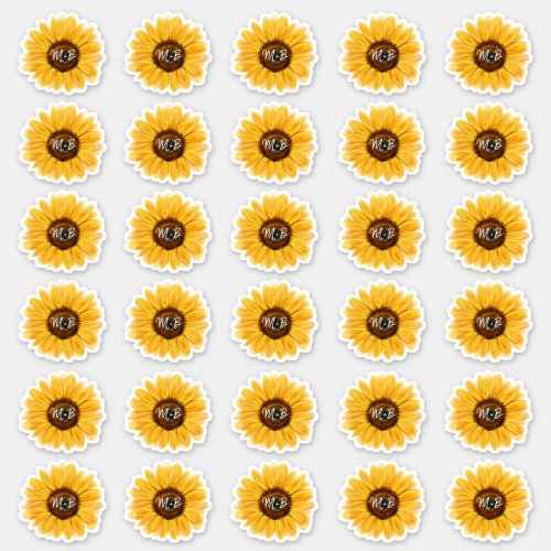 Rustic Sunflower Envelope Seals Monogram Initials Sticker