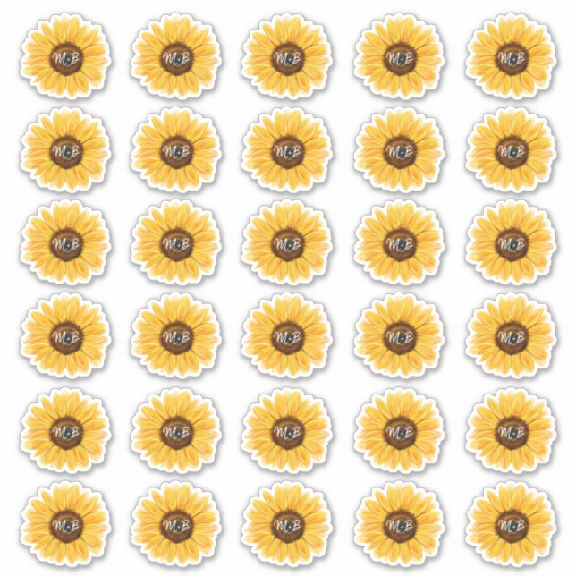 Rustic Sunflower Envelope Seals Monogram Initials Sticker (Front)