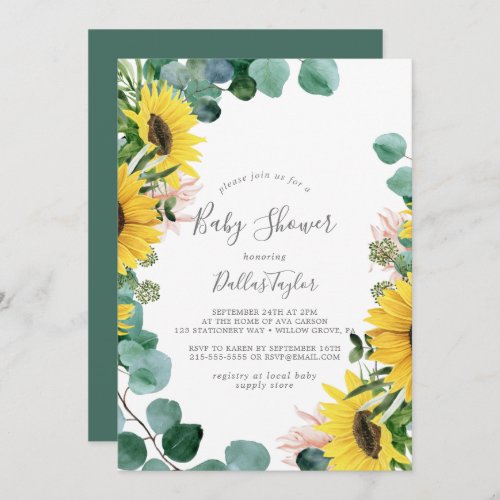 Rustic Sunflower Eucalyptus Baby Shower Invitation