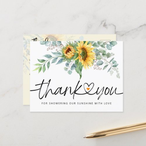 Rustic Sunflower Eucalyptus Baby Shower Thank You Postcard